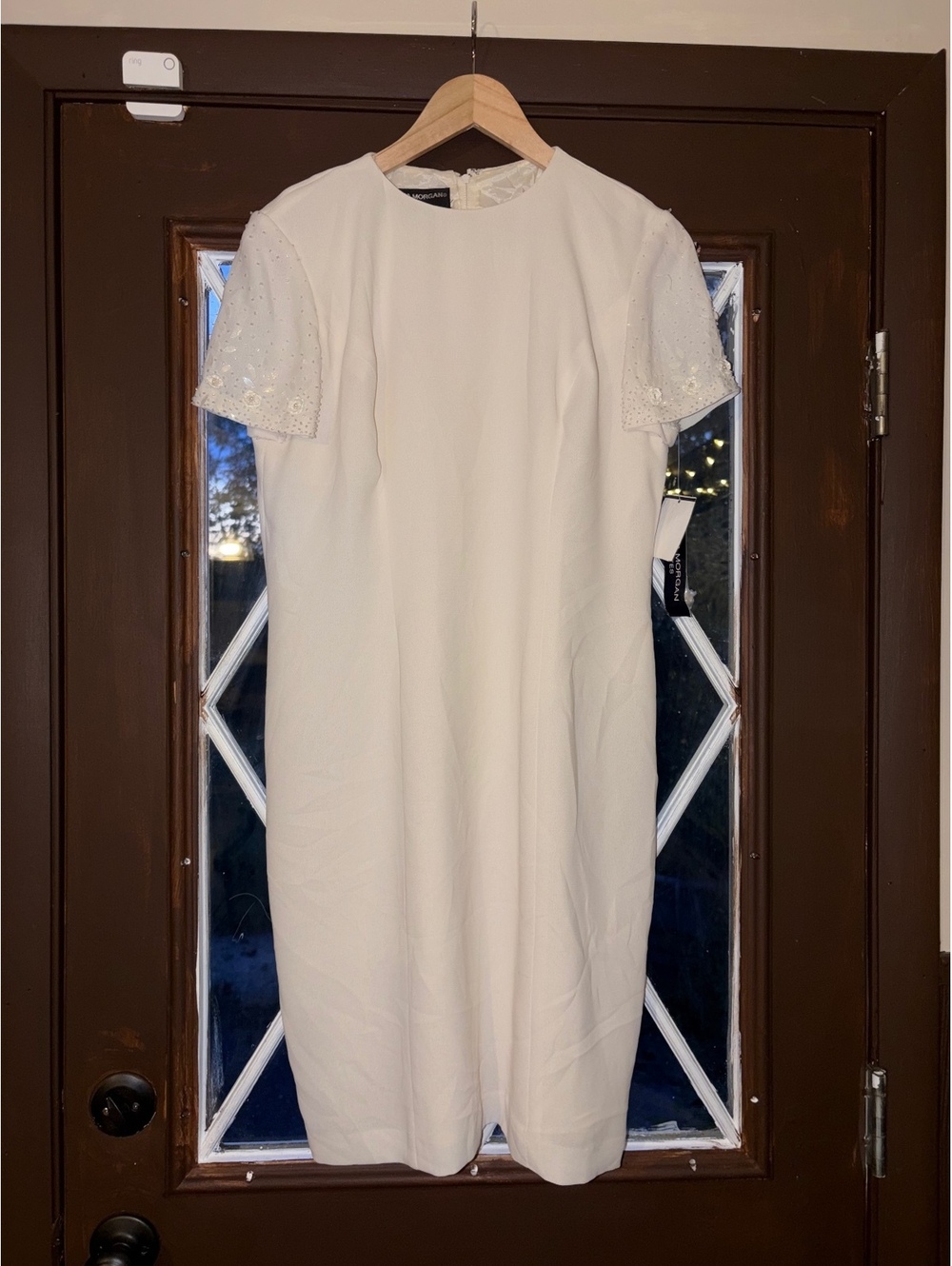 Donna Morgan Ivory Beaded-Sleeve Sheath Dress